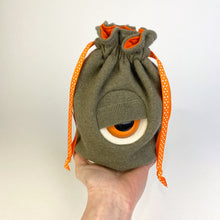 Load image into Gallery viewer, khaki grey monster cyclops drawstring dice bag