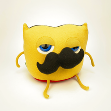 Load image into Gallery viewer, Sir Snuffles the yellow handmade stuffed moustache monster plush
