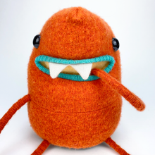 Load image into Gallery viewer, Stu the orange plush my friend monster™ wool sweater stuffy