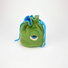 Load image into Gallery viewer, Green monster cyclops drawstring dice bag for role playing games