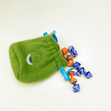 Load image into Gallery viewer, Green monster cyclops drawstring dice bag for role playing games
