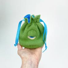 Load image into Gallery viewer, Green monster cyclops drawstring dice bag for role playing games