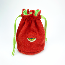 Load image into Gallery viewer, Red monster cyclops drawstring dice bag for role playing games