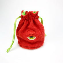 Load image into Gallery viewer, Red monster cyclops drawstring dice bag for role playing games