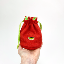 Load image into Gallery viewer, Red monster cyclops drawstring dice bag for role playing games
