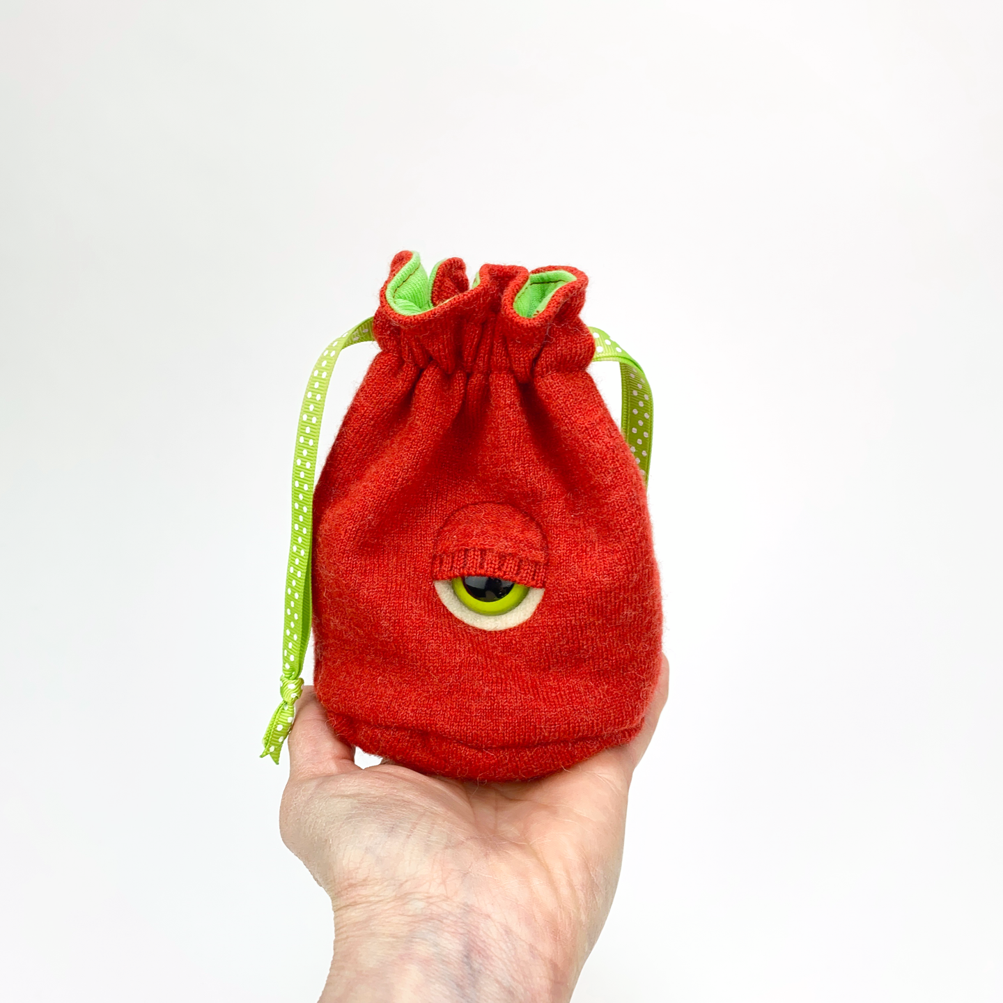 Red monster cyclops drawstring dice bag for role playing games