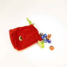 Load image into Gallery viewer, Red monster cyclops drawstring dice bag for role playing games