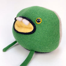 Load image into Gallery viewer, Tripp the green my friend monster™ wool sweater upcycled stuffy