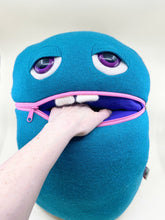 Load image into Gallery viewer, Sherman the zipper mouth pyjama bag monster

