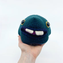Load image into Gallery viewer, cute small dark green stuffed animal with teeth