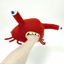Load image into Gallery viewer, Bonk! the red handmade tentacle eyed monster by my friend monster™
