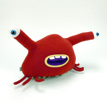 Load image into Gallery viewer, Bonk! the red handmade tentacle eyed monster by my friend monster™
