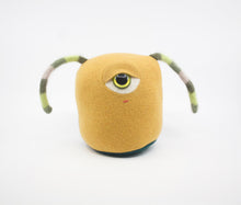 Load image into Gallery viewer, stuffed cyclops plush toy made from yellow wool sweater
