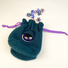 Load image into Gallery viewer, green my friend monster™ drawstring cyclops DnD dice bag
