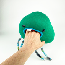 Load image into Gallery viewer, Warble the green plush friendly monster
