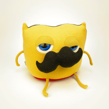 Load image into Gallery viewer, Sir Snuffles the yellow handmade stuffed moustache monster plush
