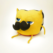 Load image into Gallery viewer, Sir Snuffles the yellow handmade stuffed moustache monster plush
