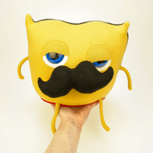 Load image into Gallery viewer, Sir Snuffles the yellow handmade stuffed moustache monster plush
