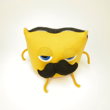 Load image into Gallery viewer, Sir Snuffles the yellow handmade stuffed moustache monster plush
