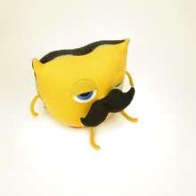 Load image into Gallery viewer, Sir Snuffles the yellow handmade stuffed moustache monster plush
