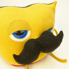 Load image into Gallery viewer, Sir Snuffles the yellow handmade stuffed moustache monster plush
