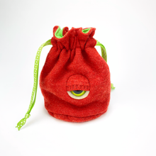 Load image into Gallery viewer, Red monster cyclops drawstring dice bag for role playing games
