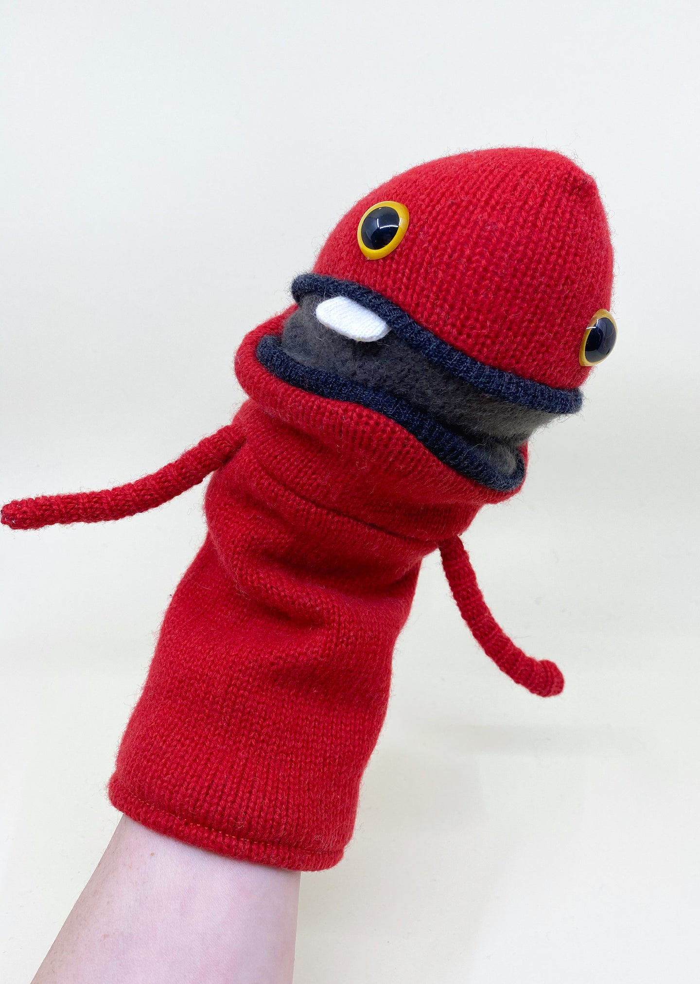 Stanley the recycled sweater puppet monster
