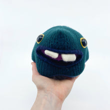 Load image into Gallery viewer, cute small dark green stuffed animal with teeth
